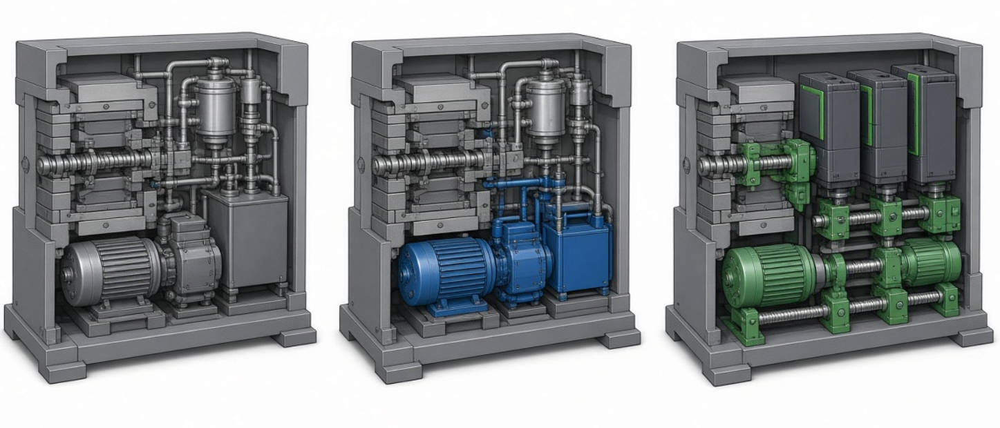 Three Injection Molding Drive Architectures Three Injection Molding Drive Architectures